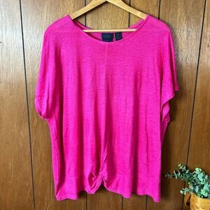 Rachel Rachel Roy 100% Linen Extra Large XL Knit Top Pink Twist Front